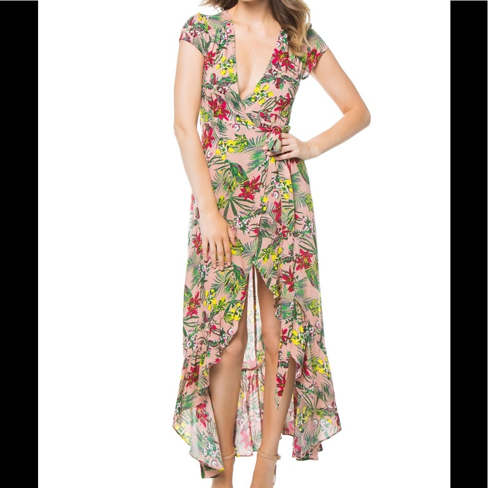 XIX Palms—Waikiki Wrap Ruffle Hem Maxi Dress